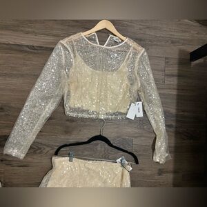 JASON WU Cream Ivory Sheer See
Through Sequin long sleeve top